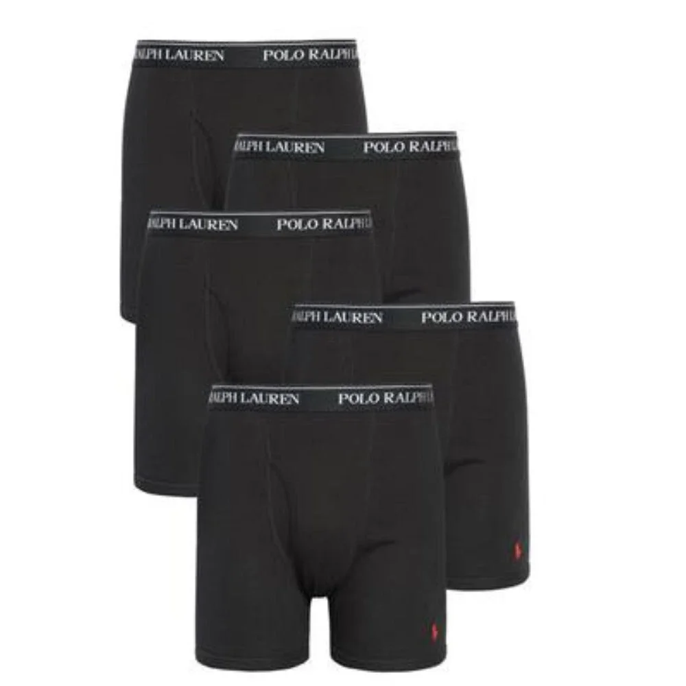 Polo Ralph Lauren 5 Pack Boxer Briefs Mens Black Cotton Classic Fit GBO3198